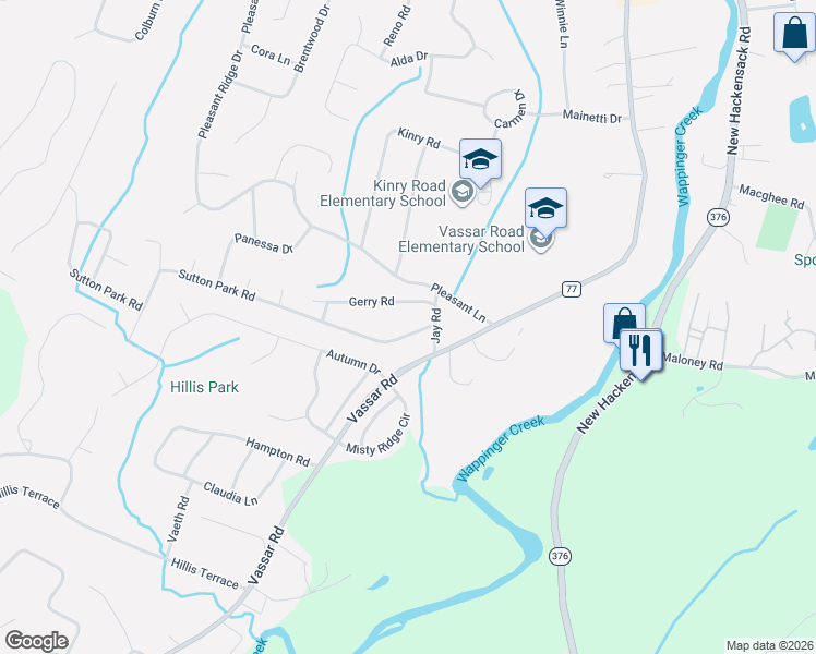 map of restaurants, bars, coffee shops, grocery stores, and more near 9 Sutton Park Road in Poughkeepsie