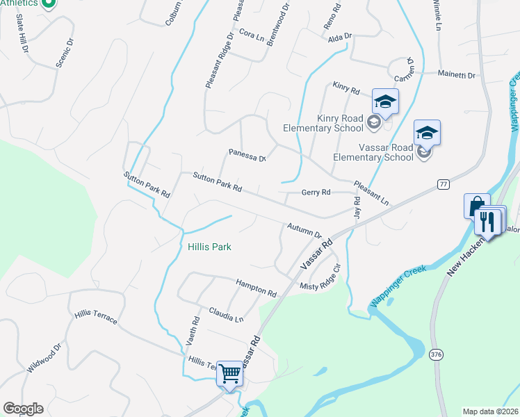 map of restaurants, bars, coffee shops, grocery stores, and more near 53 Autumn Drive in Poughkeepsie