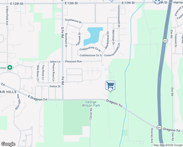 map of restaurants, bars, coffee shops, grocery stores, and more near Peirce Mill Lane in Mishawaka