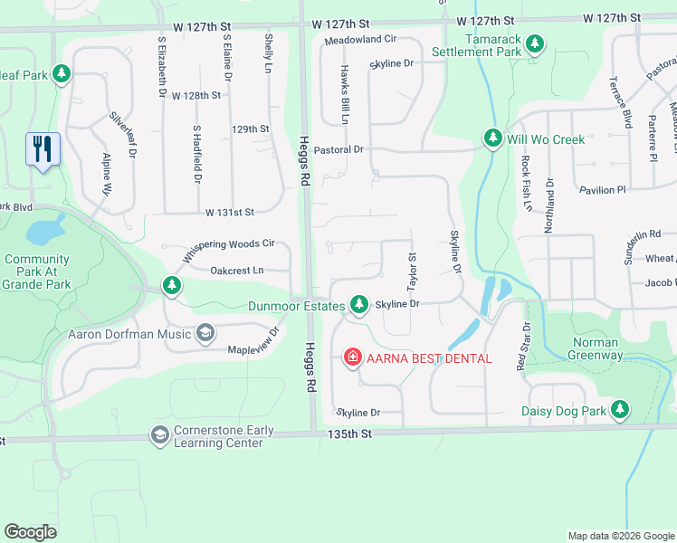 map of restaurants, bars, coffee shops, grocery stores, and more near 13211 Heggs Road in Plainfield