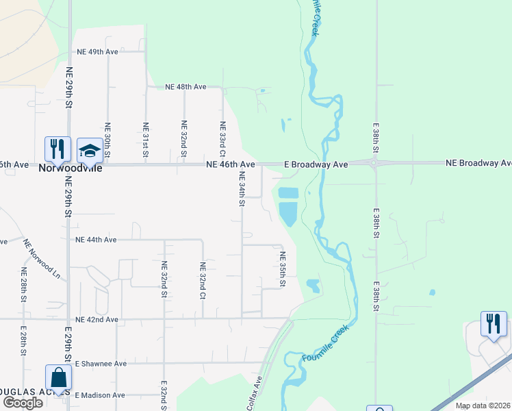 map of restaurants, bars, coffee shops, grocery stores, and more near 3445 Northeast 45th Avenue in Des Moines