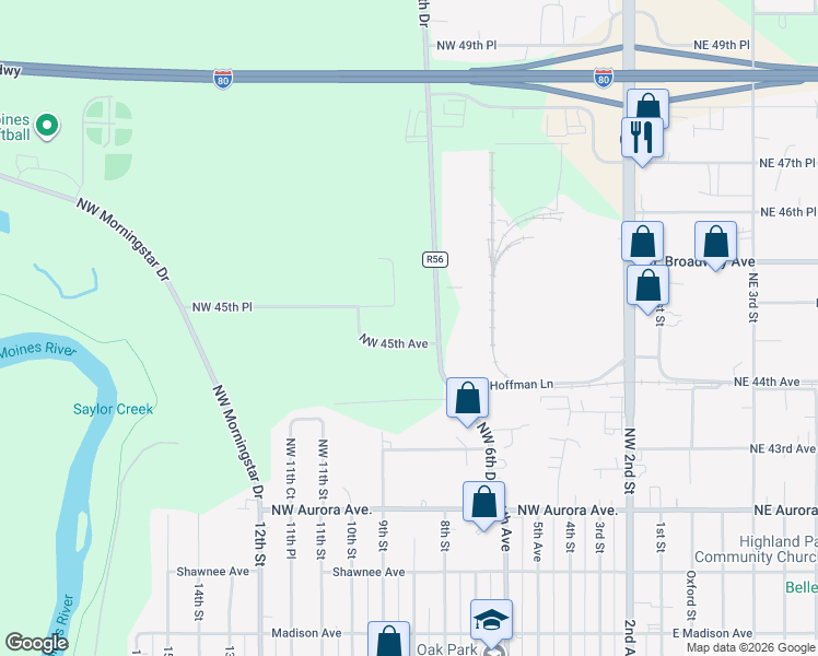 map of restaurants, bars, coffee shops, grocery stores, and more near 830 Northwest 45th Avenue in Des Moines