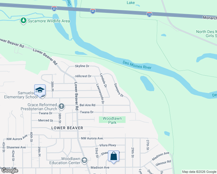 map of restaurants, bars, coffee shops, grocery stores, and more near 4812 Lyndale Drive in Des Moines