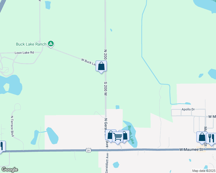map of restaurants, bars, coffee shops, grocery stores, and more near 30 South 200 West in Angola