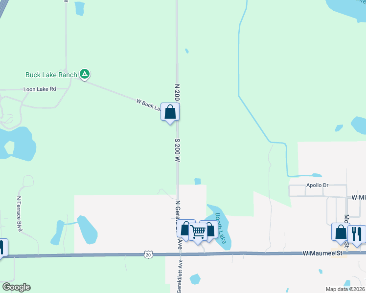 map of restaurants, bars, coffee shops, grocery stores, and more near 30 South Geraldlett Avenue in Angola