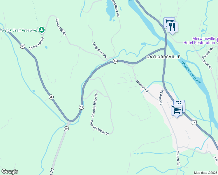 map of restaurants, bars, coffee shops, grocery stores, and more near 9 Colonial Ridge Drive in New Milford