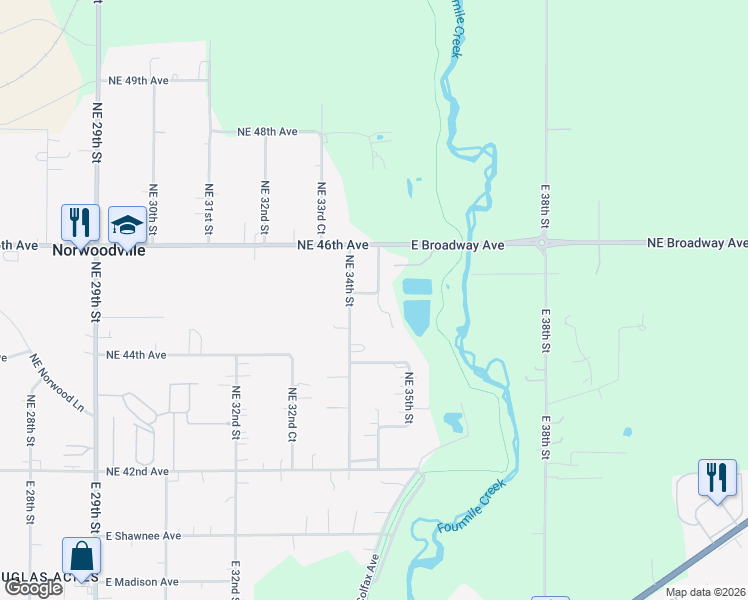 map of restaurants, bars, coffee shops, grocery stores, and more near 3445 Northeast 45th Avenue in Des Moines