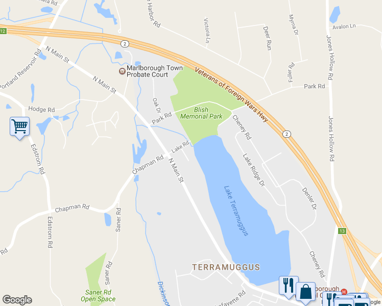 map of restaurants, bars, coffee shops, grocery stores, and more near 13 Coleman Lane in Marlborough