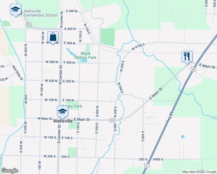 map of restaurants, bars, coffee shops, grocery stores, and more near 263 East 200 North in Wellsville