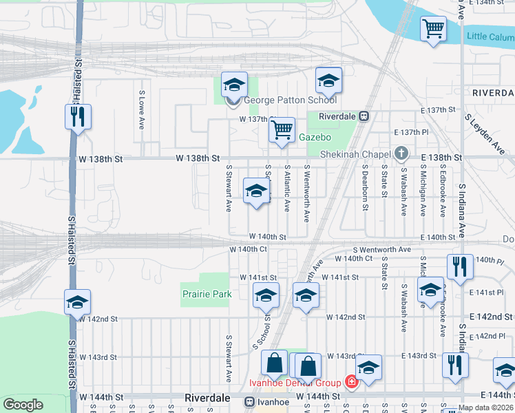 map of restaurants, bars, coffee shops, grocery stores, and more near 13835 West 139th Street in Riverdale