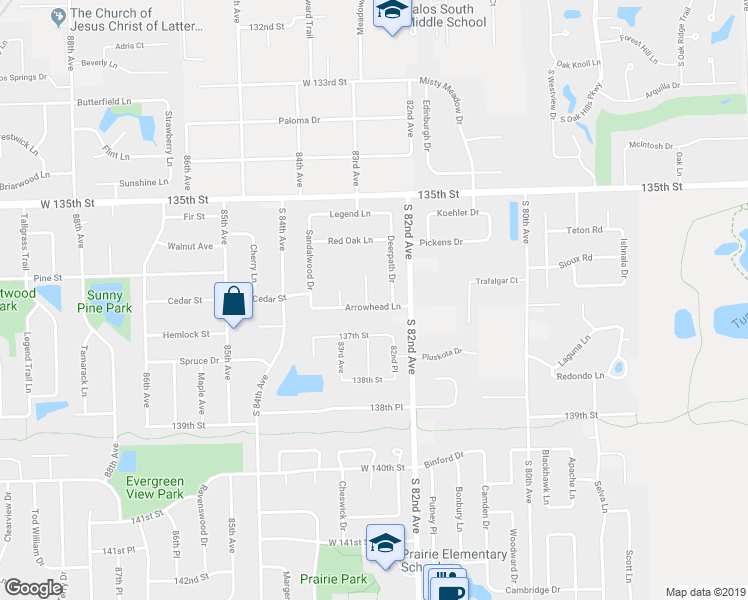 map of restaurants, bars, coffee shops, grocery stores, and more near 13651 Arrowhead Court in Orland Park