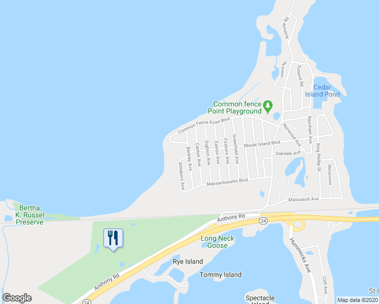 map of restaurants, bars, coffee shops, grocery stores, and more near 0 Rhode Island Boulevard in Portsmouth