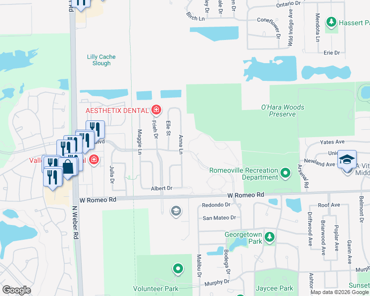 map of restaurants, bars, coffee shops, grocery stores, and more near 1110 Grand Boulevard in Romeoville