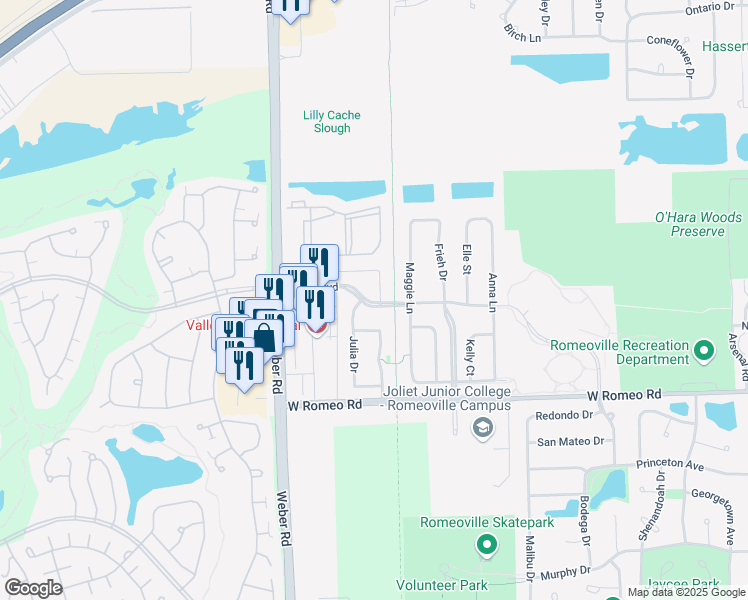 map of restaurants, bars, coffee shops, grocery stores, and more near 494 Le Moyne Avenue in Romeoville