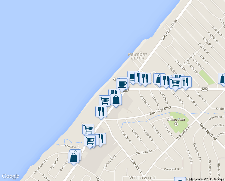map of restaurants, bars, coffee shops, grocery stores, and more near 30901 Lake Shore Boulevard in Willowick