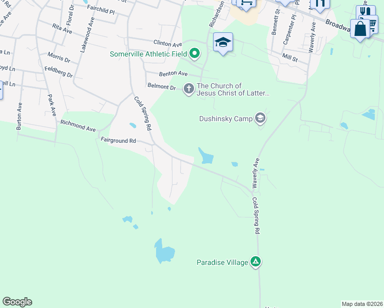 map of restaurants, bars, coffee shops, grocery stores, and more near 107 Cold Spring Road in Monticello