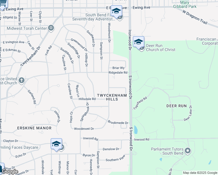 map of restaurants, bars, coffee shops, grocery stores, and more near 1901 Piedmont Way in South Bend