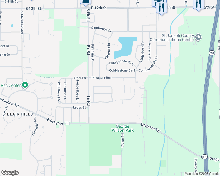 map of restaurants, bars, coffee shops, grocery stores, and more near 1400-1598 Tall Grass Prairie Drive in Mishawaka