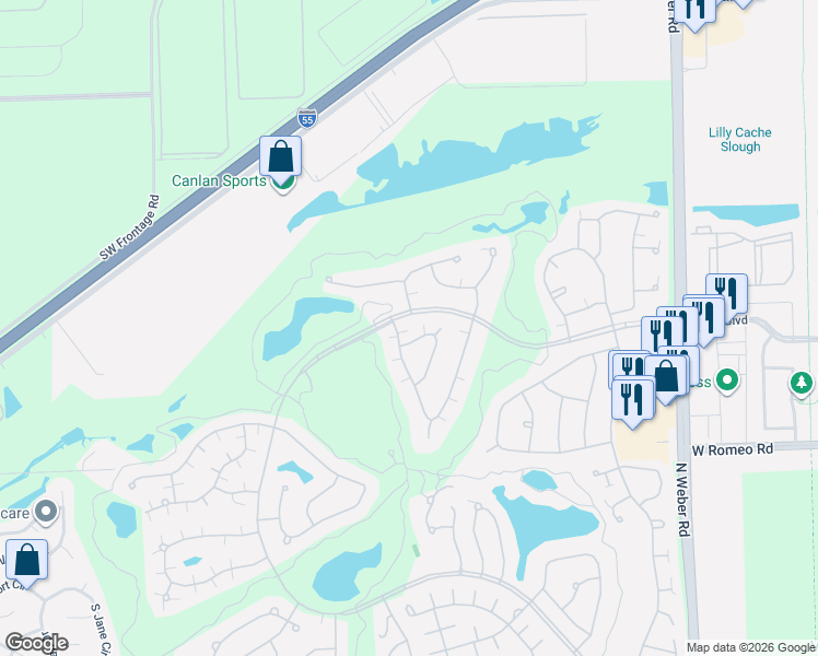 map of restaurants, bars, coffee shops, grocery stores, and more near 13230 South Carlisle Lane in Plainfield