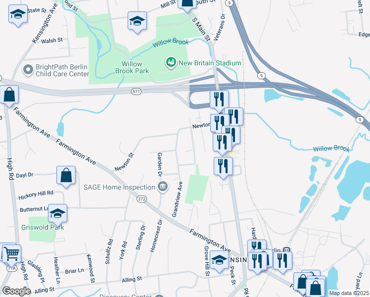 map of restaurants, bars, coffee shops, grocery stores, and more near 198 Grandview Avenue in Berlin