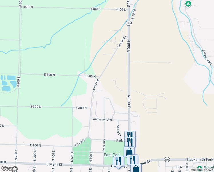 map of restaurants, bars, coffee shops, grocery stores, and more near 440 North 600 East in Hyrum