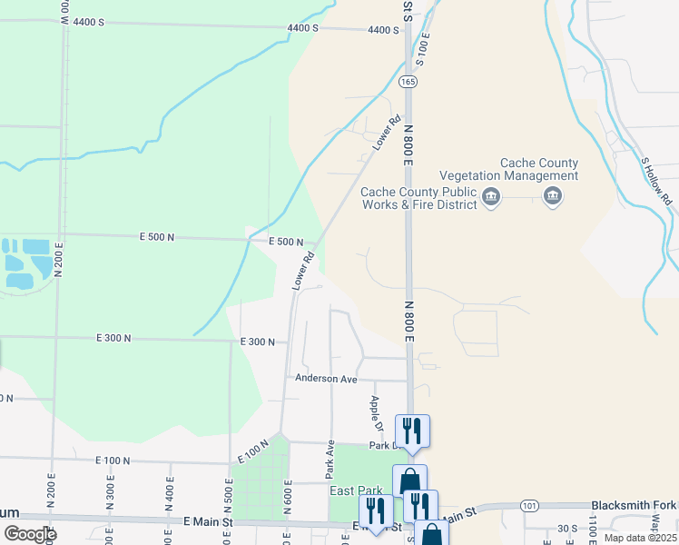 map of restaurants, bars, coffee shops, grocery stores, and more near 440 North 600 East in Hyrum