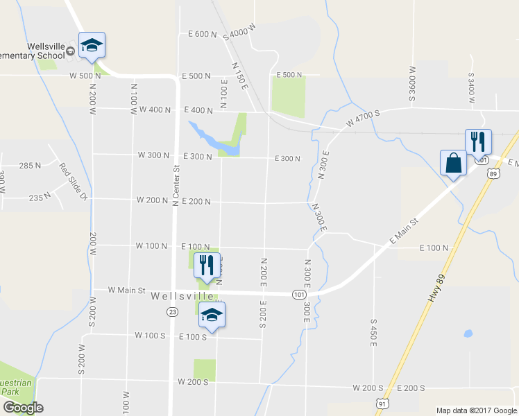 map of restaurants, bars, coffee shops, grocery stores, and more near 189 North 200 East in Wellsville