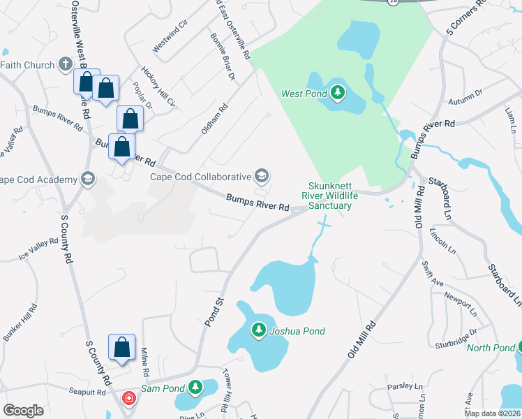 map of restaurants, bars, coffee shops, grocery stores, and more near 5 Briar Patch Road in Barnstable