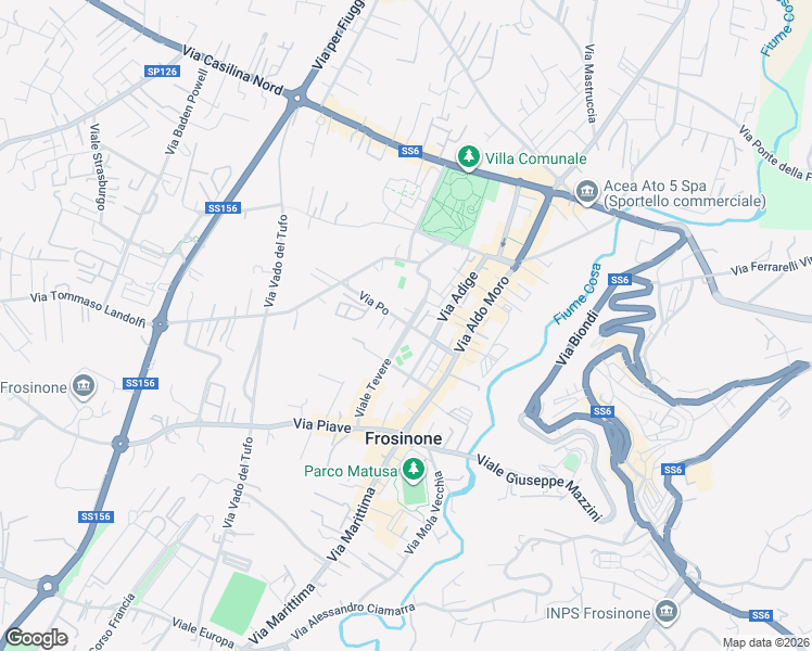 map of restaurants, bars, coffee shops, grocery stores, and more near 1 Via Po in Frosinone