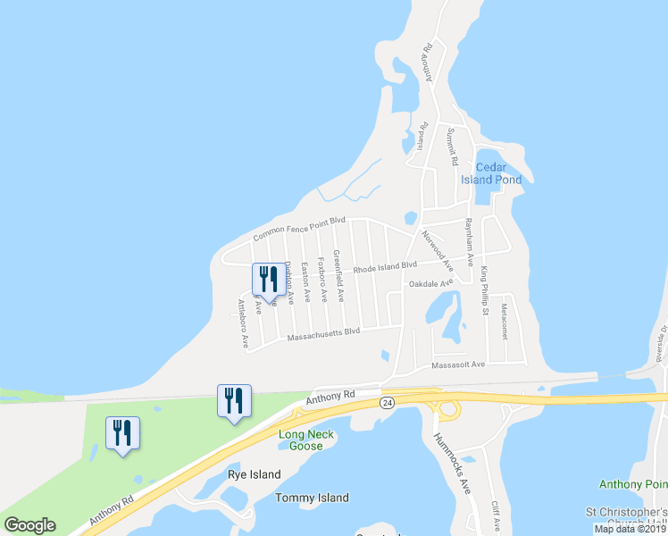 map of restaurants, bars, coffee shops, grocery stores, and more near 104 Rhode Island Boulevard in Portsmouth