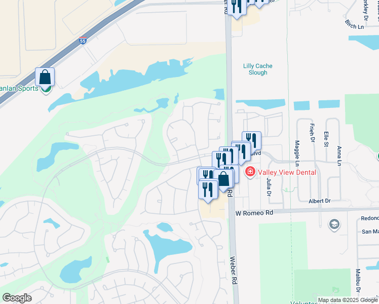 map of restaurants, bars, coffee shops, grocery stores, and more near 20925 West Spruce Lane in Plainfield