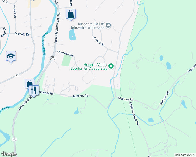map of restaurants, bars, coffee shops, grocery stores, and more near 132 Macghee Road in Poughkeepsie