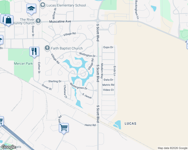 map of restaurants, bars, coffee shops, grocery stores, and more near 1645 Clifford Lane in Iowa City