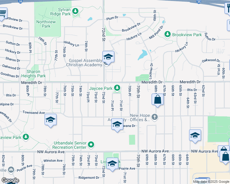 map of restaurants, bars, coffee shops, grocery stores, and more near 4517 71st Street in Urbandale