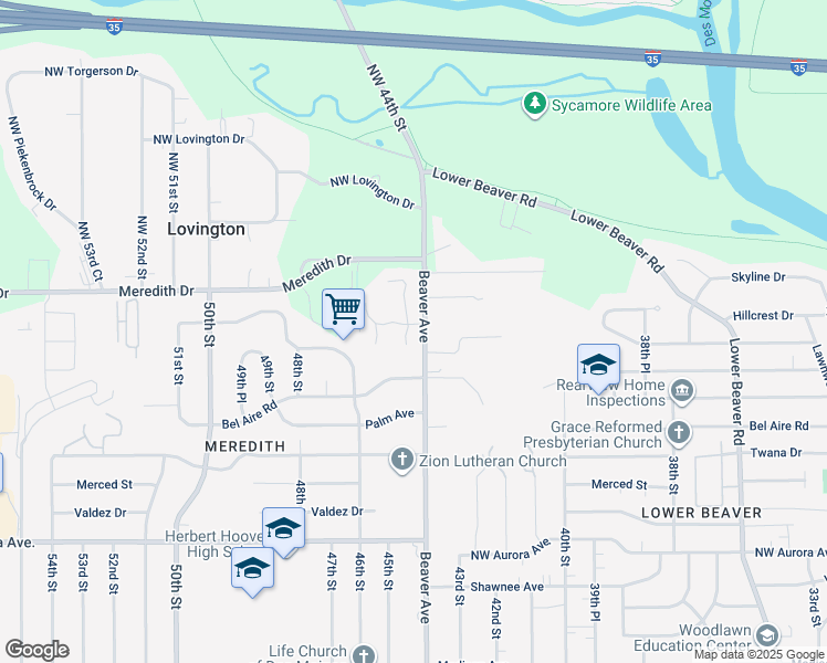 map of restaurants, bars, coffee shops, grocery stores, and more near 4429 44th Place in Des Moines