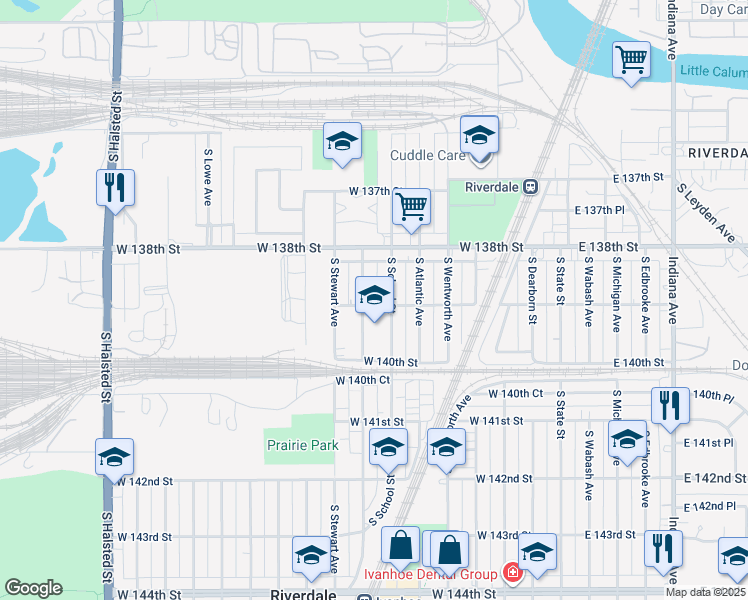 map of restaurants, bars, coffee shops, grocery stores, and more near 13835 West 139th Street in Riverdale