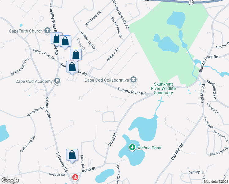 map of restaurants, bars, coffee shops, grocery stores, and more near 379 Bumps River Road in Barnstable