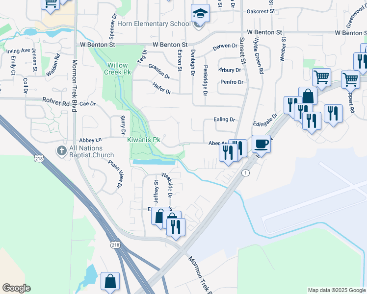 map of restaurants, bars, coffee shops, grocery stores, and more near 1705 Teg Drive in Iowa City