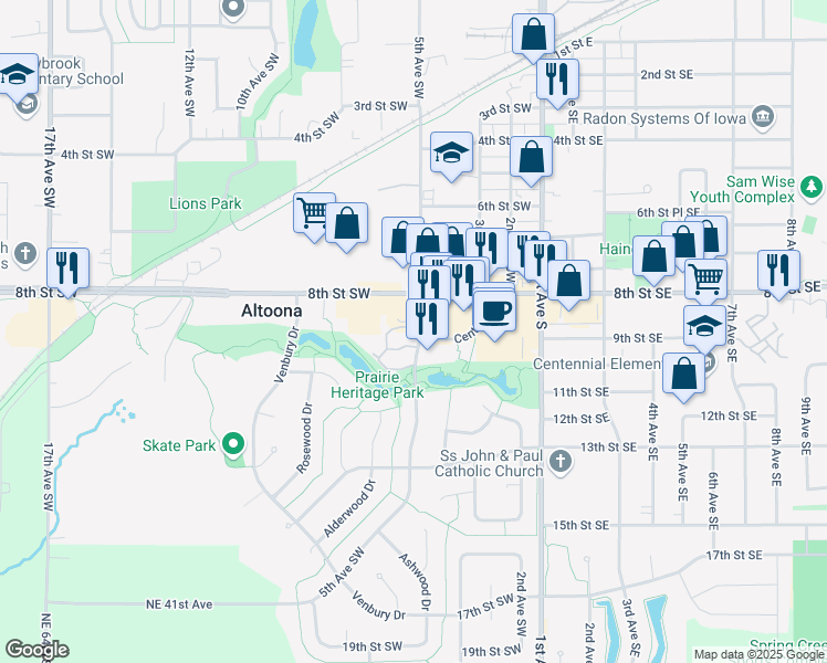 map of restaurants, bars, coffee shops, grocery stores, and more near 500 Carrie Lane in Altoona