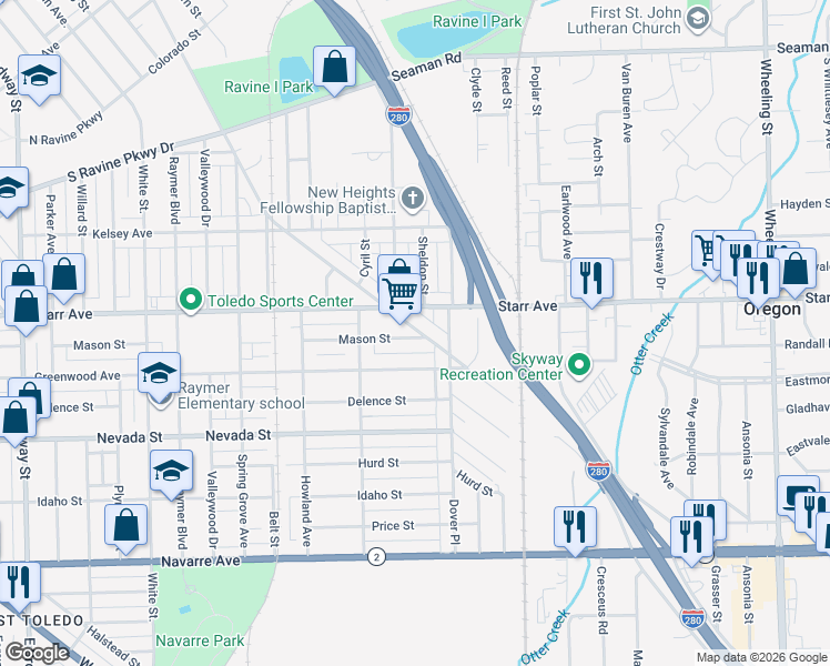 map of restaurants, bars, coffee shops, grocery stores, and more near 738 Dearborn Avenue in Toledo