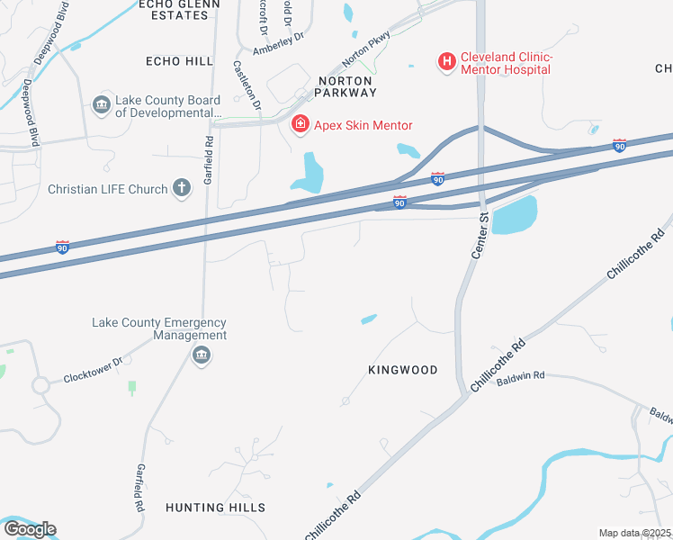 map of restaurants, bars, coffee shops, grocery stores, and more near 8200 Mentor Hills Drive in Mentor