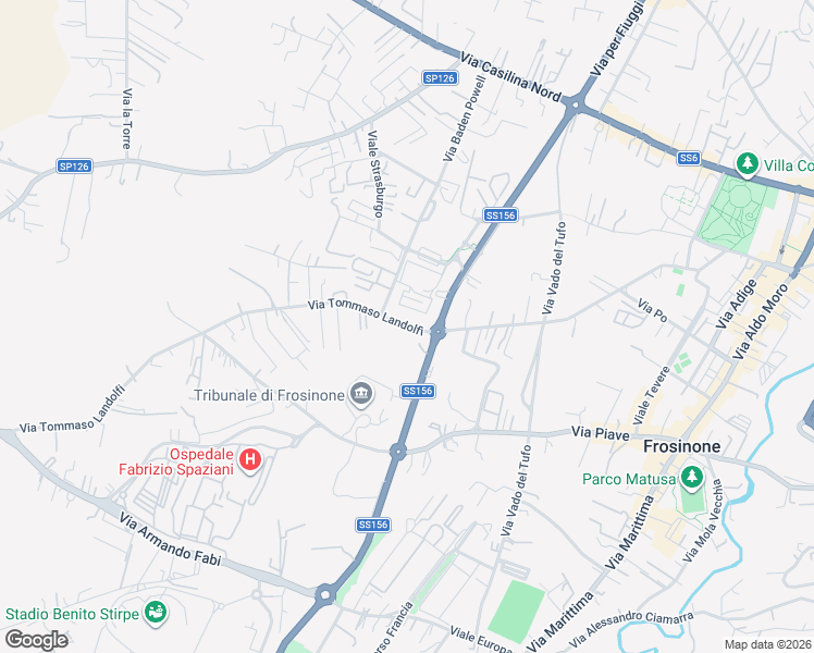 map of restaurants, bars, coffee shops, grocery stores, and more near 772 Via Tommaso Landolfi in Frosinone