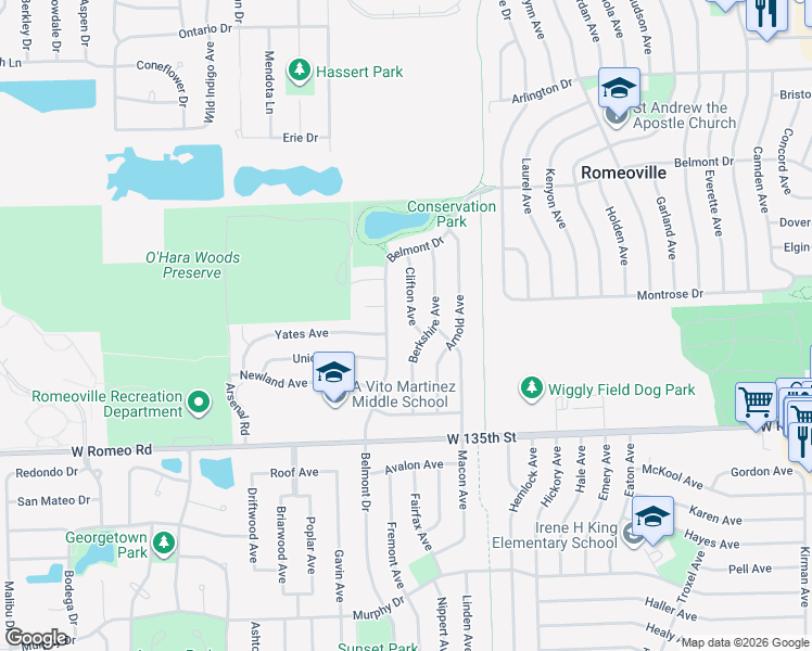 map of restaurants, bars, coffee shops, grocery stores, and more near 436 Clifton Avenue in Romeoville