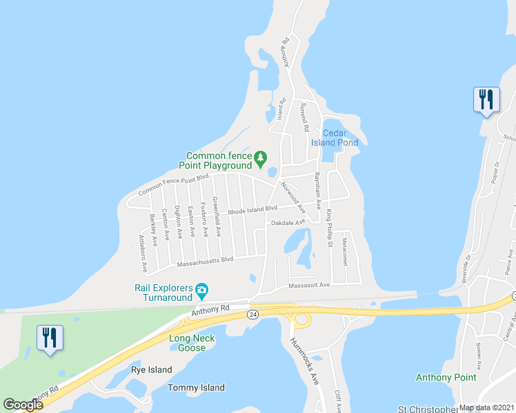 map of restaurants, bars, coffee shops, grocery stores, and more near 186 Rhode Island Boulevard in Portsmouth