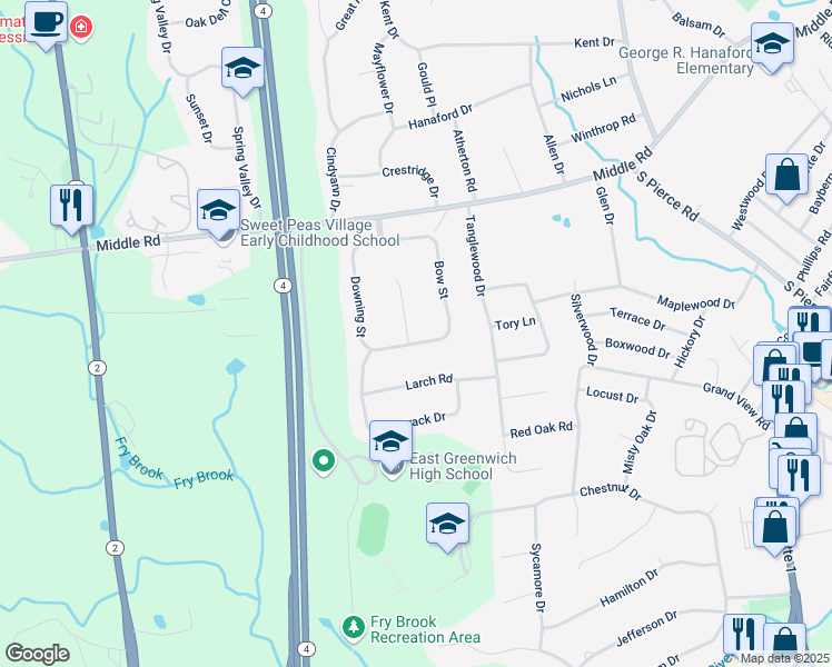 map of restaurants, bars, coffee shops, grocery stores, and more near 15 Devon Court in East Greenwich