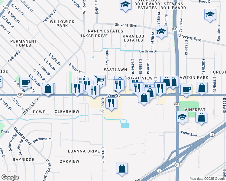 map of restaurants, bars, coffee shops, grocery stores, and more near 33826 Ohio 640 in Eastlake