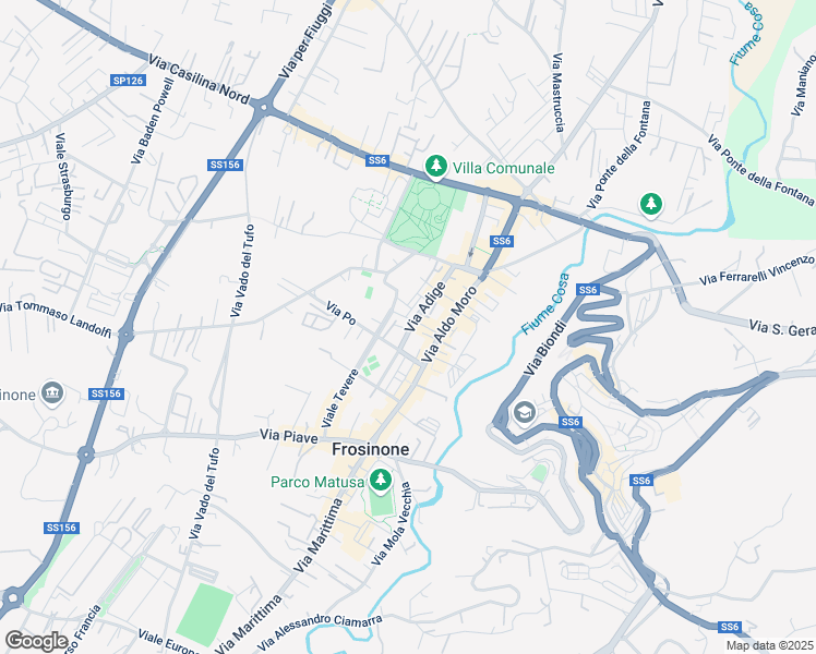 map of restaurants, bars, coffee shops, grocery stores, and more near 30 Via Adige in Frosinone