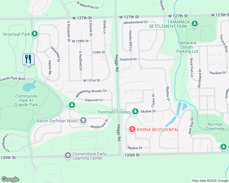 map of restaurants, bars, coffee shops, grocery stores, and more near 26025 Whispering Woods Circle in Plainfield