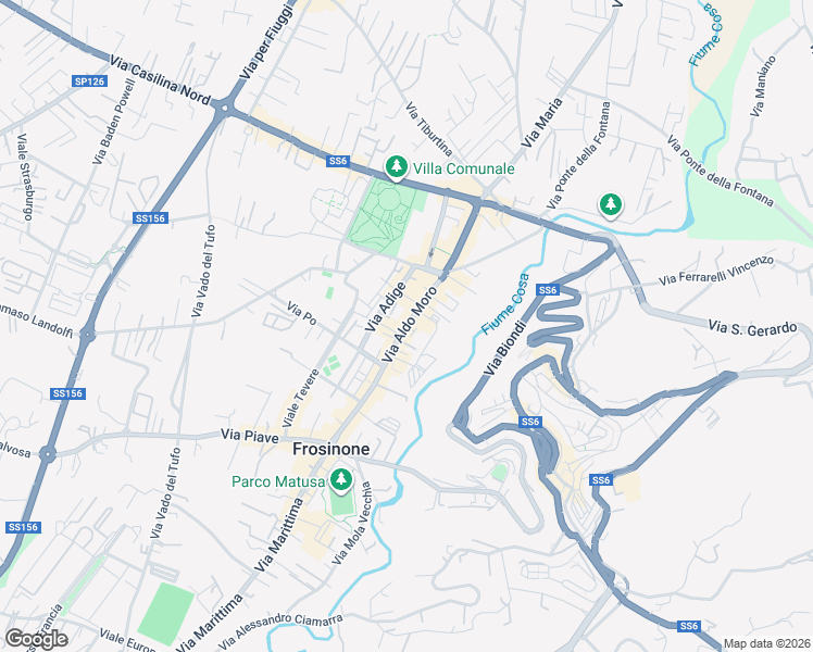map of restaurants, bars, coffee shops, grocery stores, and more near 317 Via Moro Aldo in Frosinone