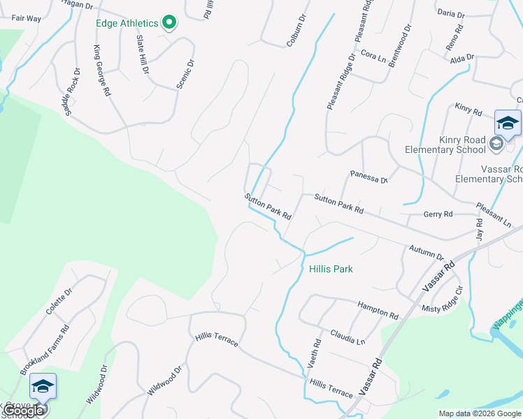 map of restaurants, bars, coffee shops, grocery stores, and more near 91 Sutton Park Road in Poughkeepsie